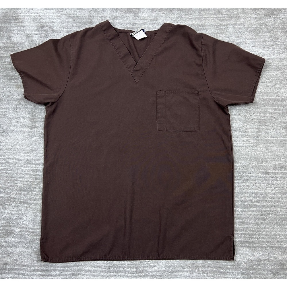 Lydia's Pro-Series Collection Scrub Top Unisex S Brown V-Neck Chest Pocket Solid